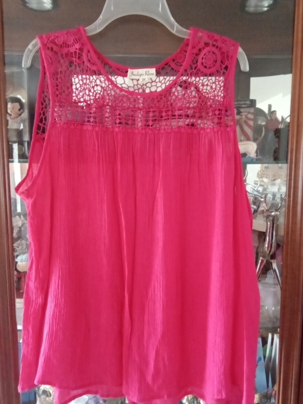 Indigo Rose Hot Pink Crochet Yoke Sleeveless Tank